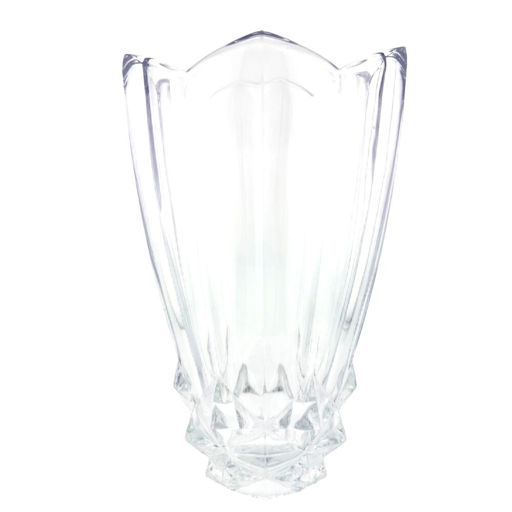 Clear Crystal Decorative Vase Flared Scalloped Rim Faceted Star Cut Base Japan